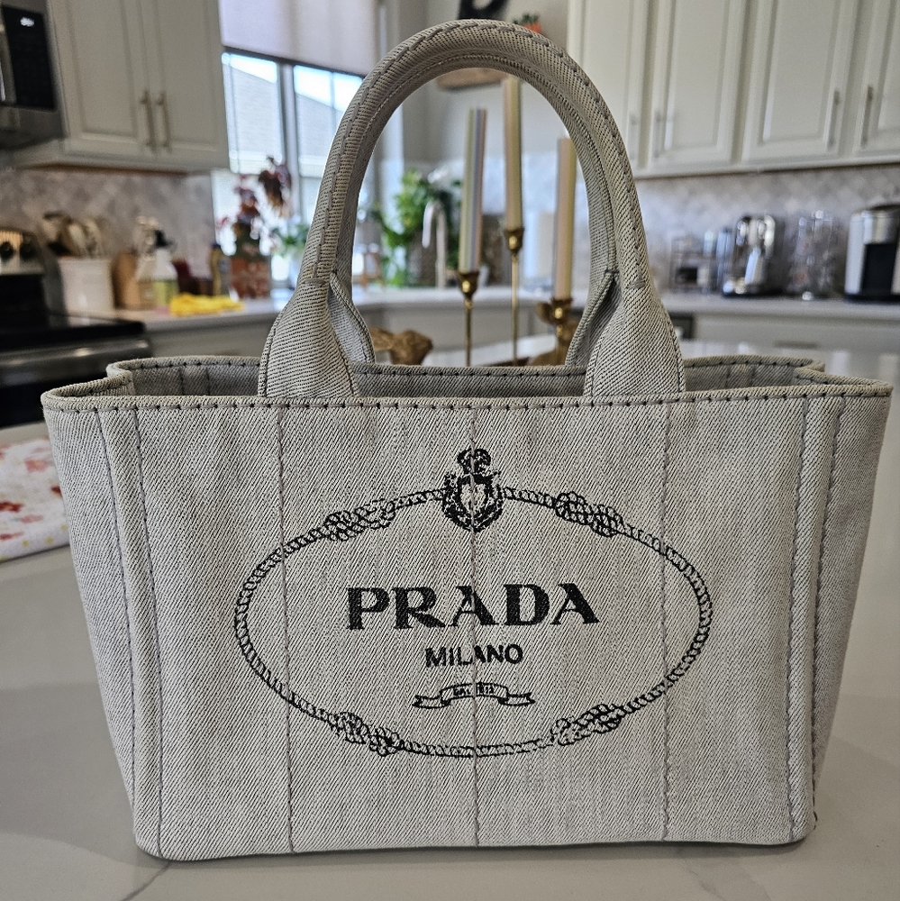 Prada Gray Denim Tote Bag